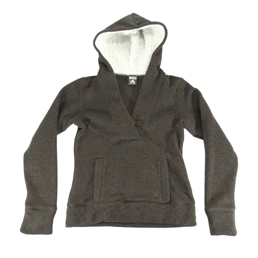 Nike Sweater Womens Size Medium Acg Sherpa Hoodie Heather Brown V Neck Pocket